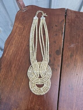 Multi-Strand Silver Knot Statement Necklace Vintage Disco 1980s